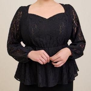Peplum lace puff sleeve blouse